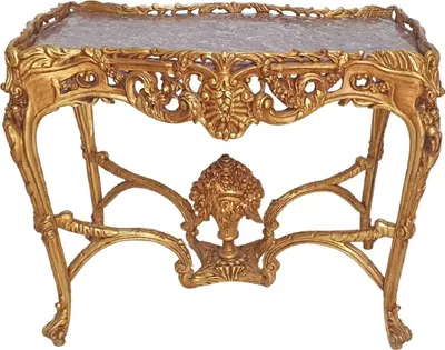 Produktbild von Casa Padrino Barock Beistelltisch Gold / Grau - Rechteckiger Antik Stil Tisch mit Marmorplatte - Wohnzimmer Möbel im Barockstil - Antik Stil Möbel - Barock Möbel
