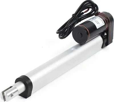 Immagine prodotto di Attuatore lineare elettrico - 24 V CC - corsa 200 mm - velocità 5 mm/s - finecorsa interni fissi - lega di alluminio - argento