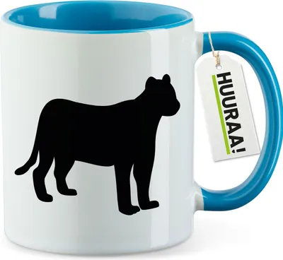 Produktbild von Huuraa Kaffeetasse Panther Silhouette 330ml Blau Keramik Kaffeebecher Geschenkidee