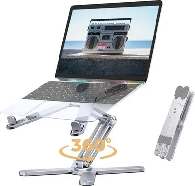 Produktbild von Famanu Laptopständer mit 360° drehbarem Fuß - höhenverstellbarer, faltbarer Laptophalter - geeignet für alle Laptops bis 16 Zoll (silber)