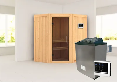 Produktbild von Karibu Sauna "Ruacana" SET naturbelassen mit 9kW Ofen