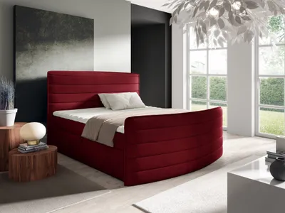 Produktbild von Boxspringbett Schlafzimmerbett AMBRA 180x200cm Stoff Elisa Velvet Bordeauxrot