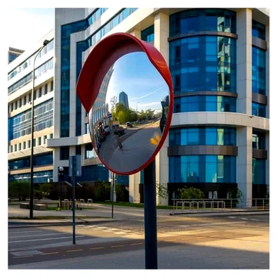Produktbild von Verkehrsspiegel 80 cm konvex mit Schutzhaube, runder Sicherheitsspiegel mit 130-160° Sichtfeld, Konvexspiegel aus Polycarbonat, Überwachungsspiegel für Ausfahrten inkl. Montagematerial