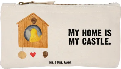 Produktbild von Mr. & Mrs. Panda Kosmetiktasche Vogel Haus Größe S Klein - Weiß - Geschenk, Lustige Sprüche, kosmetiktäschchen, Zuhause, Eigenheim, Home Sweet Home, Vögel, Stoffbeutel