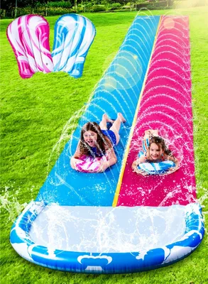 Produktbild von Doppelter Wasserrutsche 686cm Heavy Duty mit Sprenger und Aufblasbare Planken für Sommerparty Garten