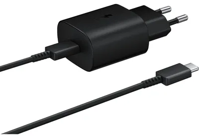 Immagine prodotto di Caricabatterie da parete Samsung Super Fast PD USB-C, modello EP-TA800XBEGWW, con cavo USB-C incluso, 25W, colore nero, confezione multipla