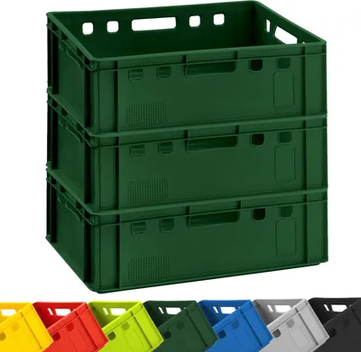 Produktbild von 3x BURI Fleischkiste E2 Dunkelgrün 60x40x20cm Lagerkiste, Meischkiste, Metzgerkiste Eurobox aus Deutschland lebensmittelecht, robust, stapelbar