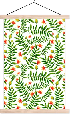 Produktbild von MuchoWow® Textilposter Dschungel - Blumen - Blätter 60x90 cm mit holzfarbenen Rahmen - Textil