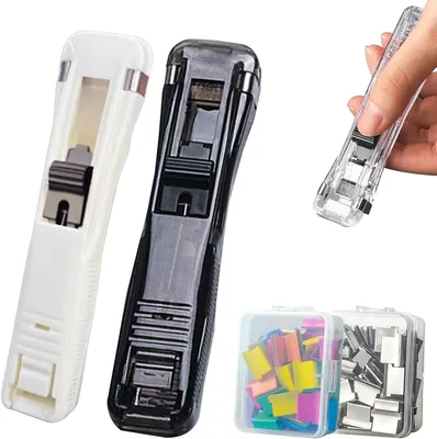 Produktbild von Heftklammerloser Hefter - Papierklemmen Spender - 2 Stš¹ck - Mit 100 Edelstahl Klammern - Papier Stapler - Klammerloser Papierhefter