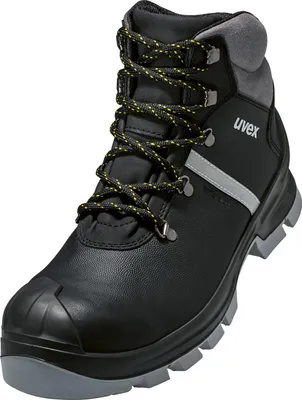 A black and gray construction boot.