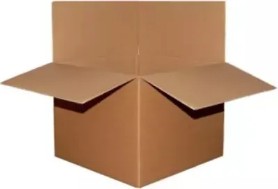 An open cardboard box on a white background.
