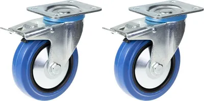 Immagine prodotto di 125 mm 5" rotelle girevoli in gomma blu con freno forte portata 400 kg, set di 2