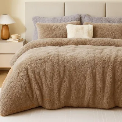 Produktbild von Plüsch Bettwäsche Set 220x240cm Khaki Hellbraun