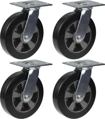 Zdjęcie produktu dla kółka 200 mm 8", czarne, gumowe, obrotowe, udźwig 1800 kg, zestaw 4 szt
