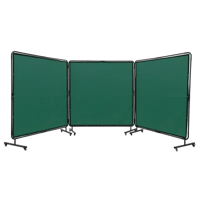 Obrázek produktu pro VEVOR 3panelová svářečská zástěna 1,8 x 1,8 m Ochranná svářečská zástěna z nehořlavého vinylu Ochranná svářečská stěna se 6 otočnými kolečky a 6stupňovou UV ochranou Svářečská deka Ochranná svářečská deka zelená