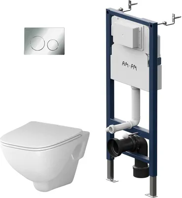 Produktbild von AM.PM Wand-WC spülrandlos Set mit Vorwandelement Komplettset Unterputz Spülkasten FlashClean Tiefspül Unterputzspülkasten Set Schüssel Drückerplatte