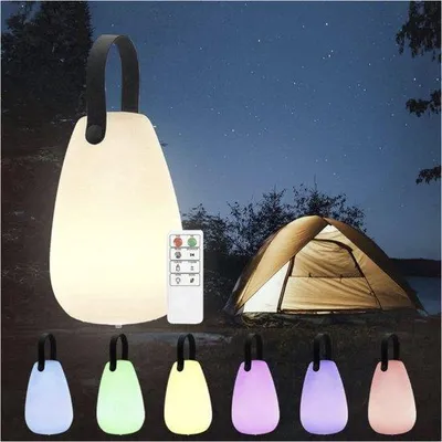 Immagine prodotto di Lampada da comodino wireless a LED con luce bianco caldo, 8 colori, dimmerabile, ricaricabile tramite USB con telecomando, impermeabile IP65 per esterni, giardino, tenda, camera da letto