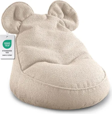 Produktbild von Kinder Sitzsack „MIKI“ mit Ohren - Bequem, Montessori Sitzkissen für Kinderzimmer (Beige,68/68/50 mit Ohren)