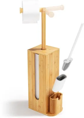 Obrázek produktu pro Bambusový držák na toaletní papír s kartáčem, 3 v 1, 71 cm
