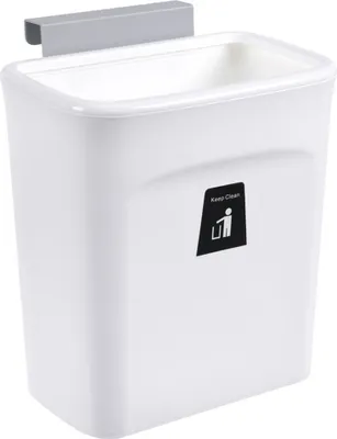 Image de Poubelle suspendue avec couvercle pour la cuisine, montage mural plastique pour le bureau,Salle de bain Blanc