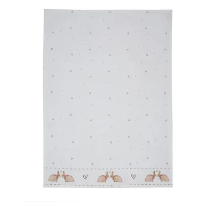 Produktbild von Clayre & Eef Geschirrtuch 50x70 cm Weiß Braun Baumwolle Kaninchen