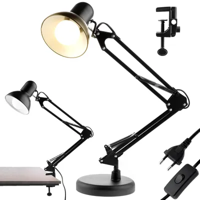 Obrázek produktu pro Stolní lampa LUMILED Klasická lampa na čtení Černá stolní lampa Nastavitelné rameno s E27 Retro kovová stolní lampa