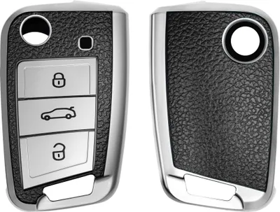 Produktbild von kwmobile Autoschlüssel Hülle kompatibel mit VW Golf 7 MK7 3-Tasten Autoschlüssel - Schlüsselhülle Cover Silber Schwarz