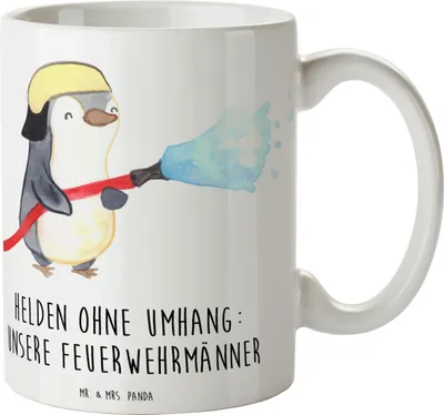 Produktbild von Mr. & Mrs. Panda Teetasse Feuerwehrmann Helden - Weiß - Geschenk, Aufmerksamkeit, Danke sagen, handgefertigt, Heldentum, Becher, Geschenkidee, Teebecher, Tasse, Bedanken