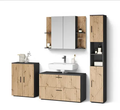 Image de Ensemble de meubles de salle de bains Livinity Ronco Anthracite/Chêne Artisan 4 pièces, Model 62277