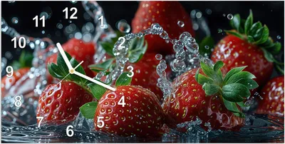 Produktbild von Wanduhr aus Glas mit Motiv Frische Erdbeeren- 60 x 30 cm - inkl. Aufhängesystem