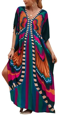 Produktbild von Solidchoice - Bohemianischer Maxikleid, langer Loungewear-Kaftan, Strandkleid