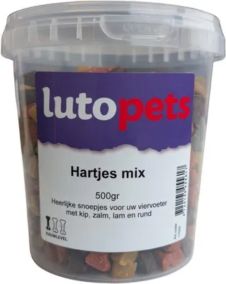 Zdjęcie produktu dla Lutopets Herzchen-Mix 500 g – Półwilgotne przekąski dla psów bez cukru – Zdrowe smakołyki i nagrody do treningu dla psów