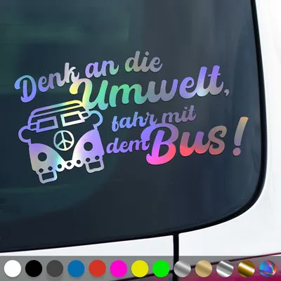 Produktbild von PantherPixel Fahr Mit Dem Bus Aufkleber Denk An Die Umwelt Sticker Auto Geschenkidee Farbe Oilslick-Hologramm