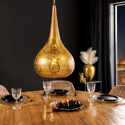 Produktbild von riess-ambiente Handgefertigte Hängelampe ORIENT LIVING 50cm gold Eisen Tropfenform