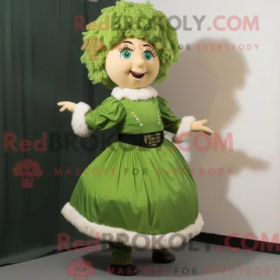 Imagen del producto de Personaje REDBROKOLY mascota de una bailarina irlandesa verde oliva vestida con una minifalda y alfileres para chal