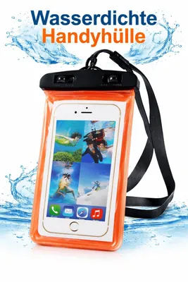 Produktbild von Wasserdichte Handyhülle Universal IPX8 – Handytasche wasserdicht bis 6,7 Zoll Smartphone Schutzbeutel Strand Schwimmen Orange