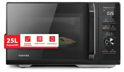 Productafbeelding van Toshiba MW3-AG25PFI(BK) Magnetron met grillfunctie – 25 liter, 3-in-1 combi-apparaat | 900W Origin-Inverter | 1100W grill | Inbouwmodel | Digitaal | Zeer stil (57 dB) | Master-ontdooi programma | Zwart – 25 liter, grillfunctie