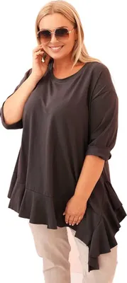 Produktbild von Graphite Damenbluse mit Rüschen und asymmetrischem Saum in Übergröße