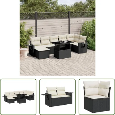 Produktbild von The Living Store 8-tlg. Garten-Sofagarnitur mit Kissen Schwarz Poly Rattan