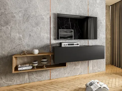 Produktbild von MIRJAN24 TV-Lowboard Vega, Stilvoll TV-Schrank vom Hersteller, RTV-Tisch, Hängeschrank (Farbe: Schwarz / Wotan)