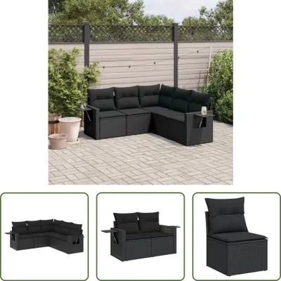 Produktbild von The Living Store 5-tlg. Garten-Sofagarnitur mit Kissen Schwarz Poly Rattan