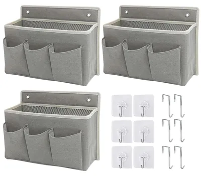 3-teiliger Wandorganizer mit Fächern, Grau, 32,7x18,5x8,5 cm