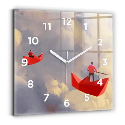 Produktbild von Wallfluent Wanduhr – Stilles Quarzuhrwerk - Uhr Dekoration Wohnzimmer Schlafzimmer Küche - Zifferblatt - weiße Zeiger - 30x30 cm - Papierschiffe