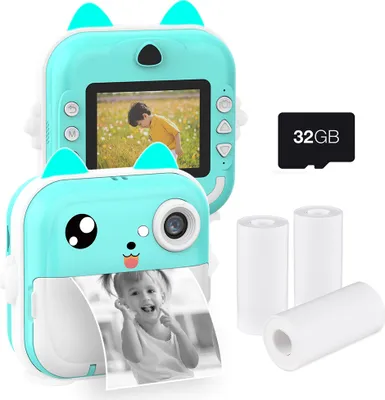 Obrázok produktu pre Prenosný detský fotoaparát s okamžitou termálnou tlačou, 2,4" obrazovka, digitálny fotoaparát, selfie fotografie, HD video, termálna tlač bez atramentu s 32 GB pamäťovou kartou, 3 rolky bieleho papiera na tlač, vzdelávacia hračka, darček k narodeninám pre dievčatá, chlapcov, cestovanie na dovolenku