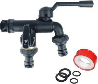 Immagine prodotto di Rubinetto da giardino, doppio, 3/4 di pollice, in ottone, resistente alla corrosione e al gelo, doppio rubinetto con 2 uscite da 3/4 di pollice, per giardino, lavatrice, tubo di scarico dell'acqua piovana, nero