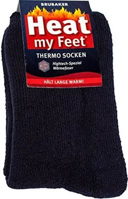 Image de Brubaker 2 paires de chaussettes thermiques unies Heat my Feet Navy taille 47-50