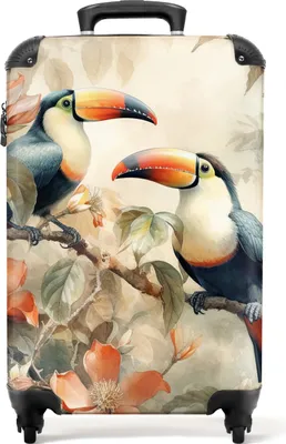 Obrázek produktu pro NoBoringSuitcases.com® Kufr Příruční zavazadlo na kolečkách Kufr na kolečkách Malý cestovní kufr na 4 kolečkách - Toucan - Birds - Flowers - Branch - Cabin Size < 55x40x23 cm & 55x40x20 cm - Foto kufr - Příruční kufr - Palubní zavazadloPříruční zavazadlo Kufr 55x35x20 cm, 36L,