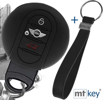 Produktbild von Auto Schlüssel Silikon Schutz Hülle + Schlüsselband Schwarz Kompatibel mit Mini F56 F54 F55 F57 F60 Clubman Countryman 3 Tasten KEYLESS SMARTKEY