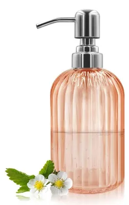 Zdjęcie produktu dla Dozownik do mydła ze szkła, kolor bursztynowy, pojemność 14 oz (około 414 ml), z pompą ze stali nierdzewnej, wielokrotnego użytku, idealny do łazienki i kuchni
