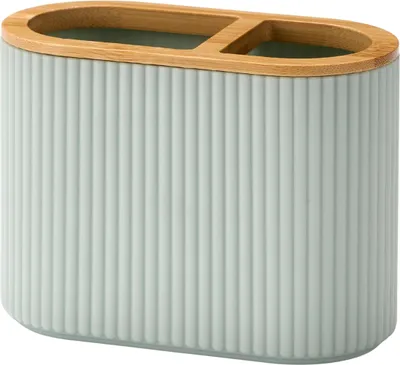 Immagine prodotto di BERILO | Portaspazzolino - Bicchiere - 13 x 10 x 6 cm - menta - a righe - con bambù